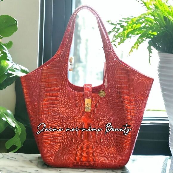 Brahmin Melbourne Large Market Tote in Ember ♥️ (Metallic Red) - Picture 8 of 12